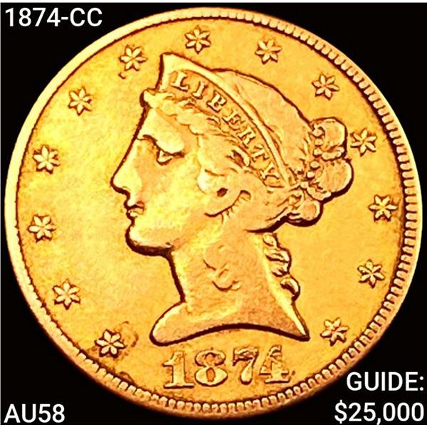 1874-CC $5 Gold Half Eagle CHOICE AU