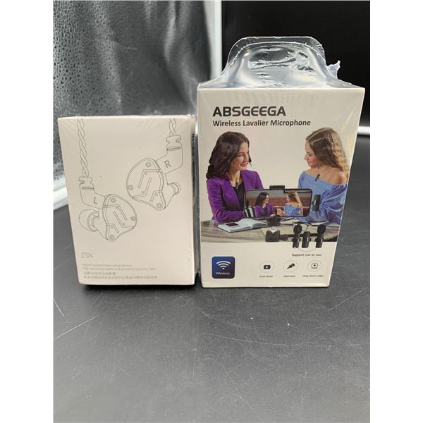 Corded Headphones and Wireless Lavalier Microphone