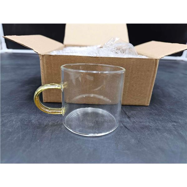 Lot of 4 Clear Glass Coffee Cups with Gold Handles