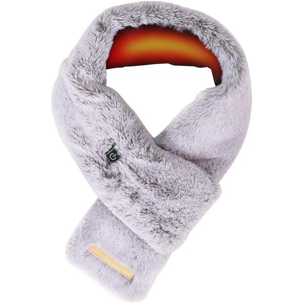 WIOR Electric Heated Scarf with Heating Pad Fluffy Warm Winter Neck Wrap w/3 Temp Modes for Girls Wo