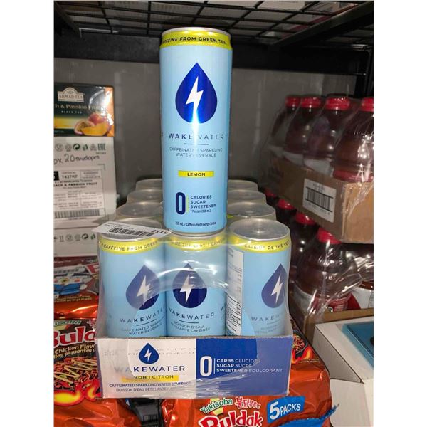 CASE LOT - Wake Water Lemon caffeinated sparkling water 12 x 355ml