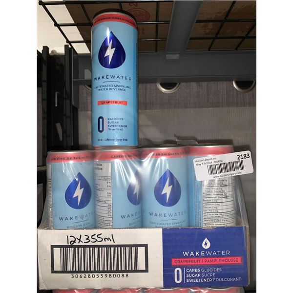 CASE LOT - Wake Water Grapefruit caffeinated sparkling water 12 x 355ml