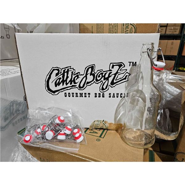 CASE LOT -  NEW 12x 34Oz (1 Liter) Glass Bottles with Pressure Rubber Seal Closure