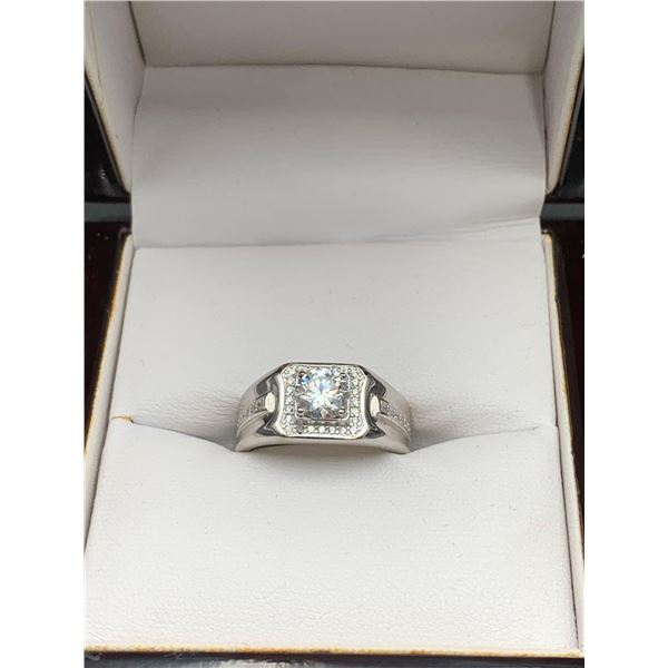 GRA CERTIFIED MOISSANITE VVS D WEIGHING APPROX. 1.00 CT SURROUNDED BY A SQUARE HALO WITH 24 CZ AND 7