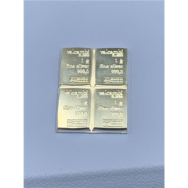 Valcambi Suisse .999 Pure 1 G Silver Wafer Bars - LOT OF 4