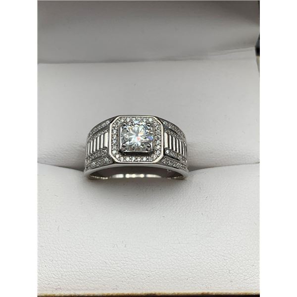 1.00 CT GRA CERTIFIED MOISSANITE VVS D SURROUNDED BY A SQUARE HALO WITH MORE CUBIC ZIRCONIA SET DOWN