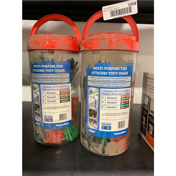 Lot of 2 containers of multi purpose zip ties, assorted sizes