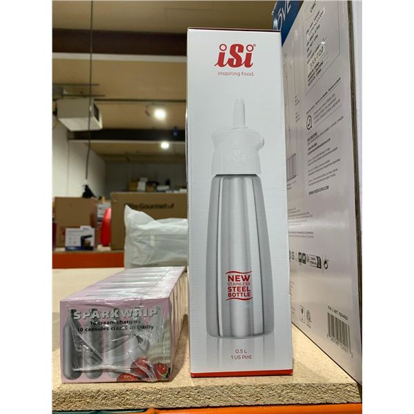 Lot of iSi whip cream dispenser with 60 spark whip replacement cartridges