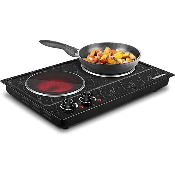 Hot Plate, CUSIMAX Double Burner Hot Plate for Cooking, 1800W Dual Control Portable Stove Countertop