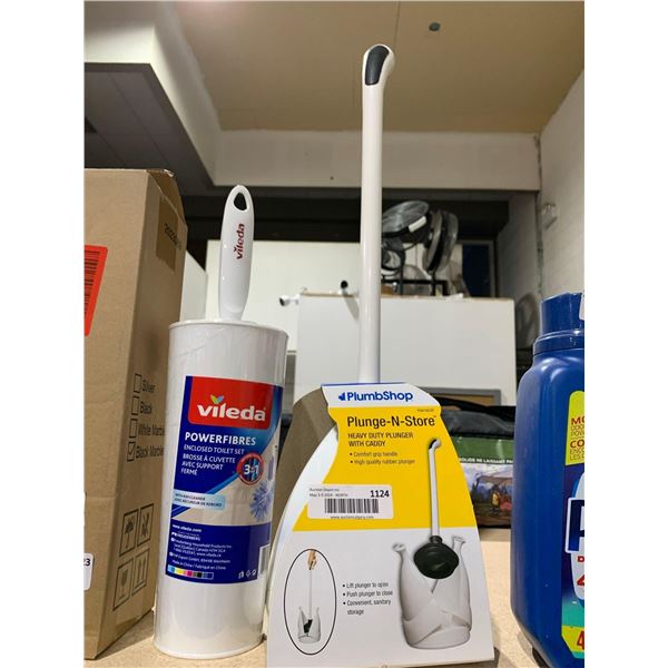 Plumb Shop Plunge & Store Drain Plunger & Vileda Enclosed Toilet Scrubbe