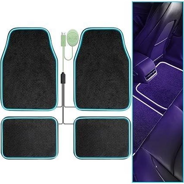 Car Floor Mats with Led Strip Light, Universal Fit Black Automotive Carpet, Anti-Slip Design Waterpr