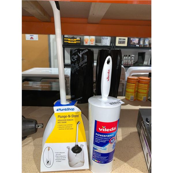Plumb Shop Plunge & Store Drain Plunger & Vileda Enclosed Toilet Scrubber