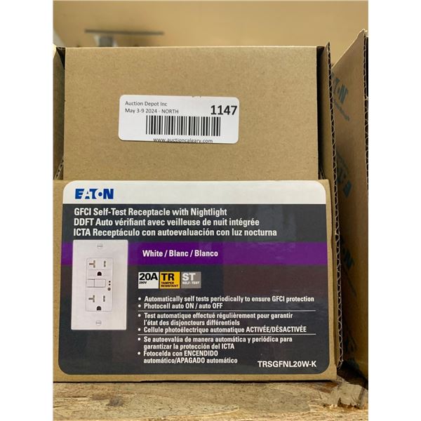 Eaton GFCI Self-Test Receptacle With Nightlight White x 3