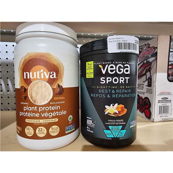 Nutiva Organic Plant Protein Powder - Chocolate 620g & Vega Sport Night time Rest & Repair Vanilla C