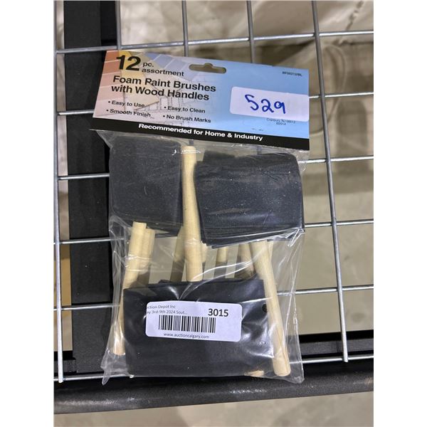 Foam paint brushes with wooden handles, assorted sizes
