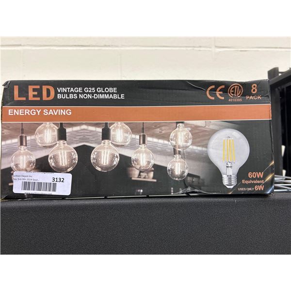 Vintage globe style non-dimmable LED light bulbs, pack of 8