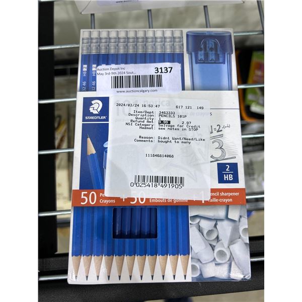 Staedtler pack of 50 number 2 pencils with 50 eraser caps