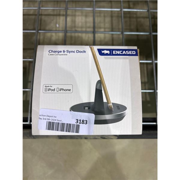 Encased charge and sync dock for iPhones and iPods