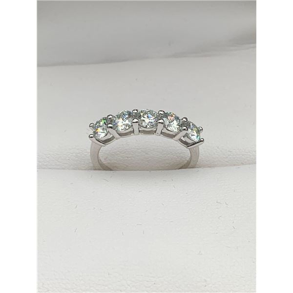 1.00 CT TW MOISSANITE VVS LIGHT BLUE IN COLOR WITH THE 5 STONES SET IN STERLING SILVER RETAIL VALUE 