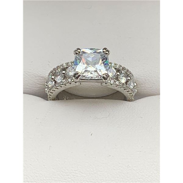 Vera Wang Style Cushion Cut Solitaire Multi Stone Band Engagement Ring