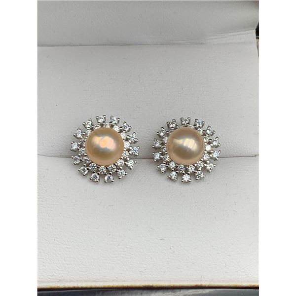 Natural Creamy Perls 2.45 Carat Solitaire Cluster Earring Set with appraisal $615.00