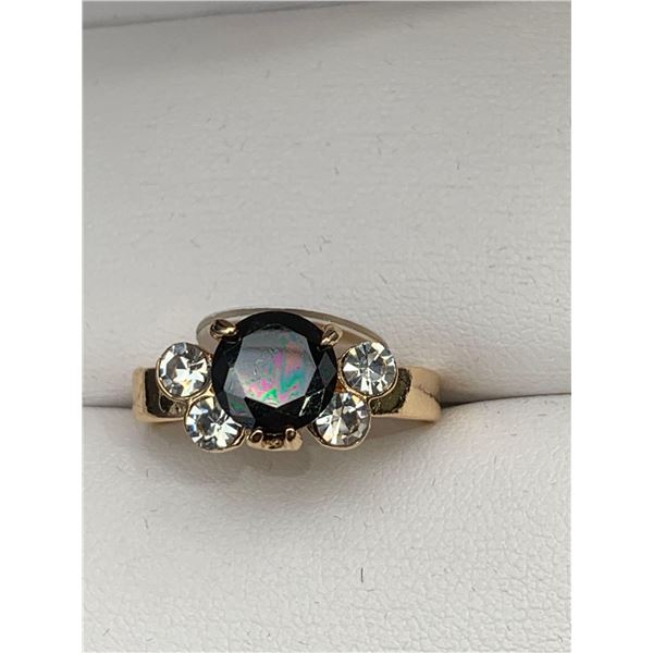Black Sapphire ladies 14K GP with side stones anniversary ring