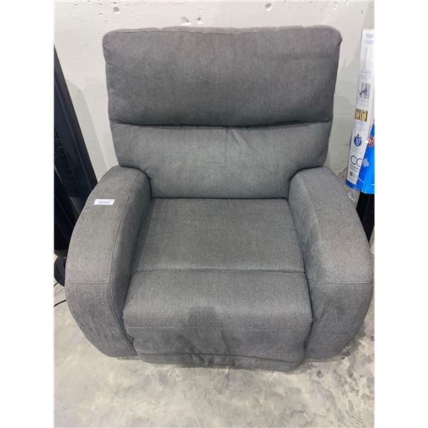 Grey upholstered rocking and reclining chair