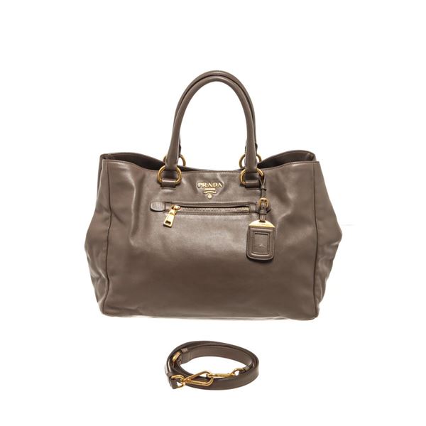 Prada Gray Calf Leather 2Way Satchel Bag