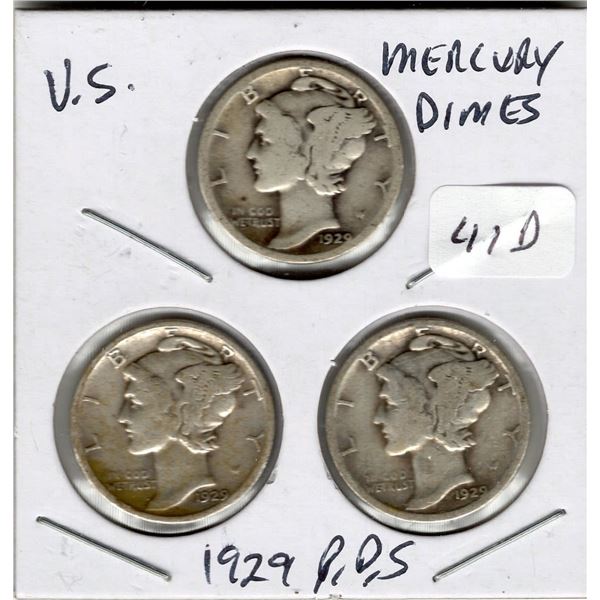 1929 P, D, S Mercury Dime Set
