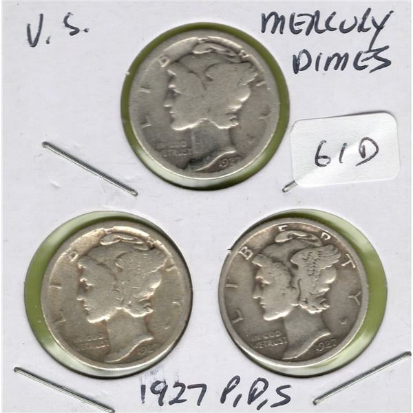 1927 P, D, S Mercury Dime Set