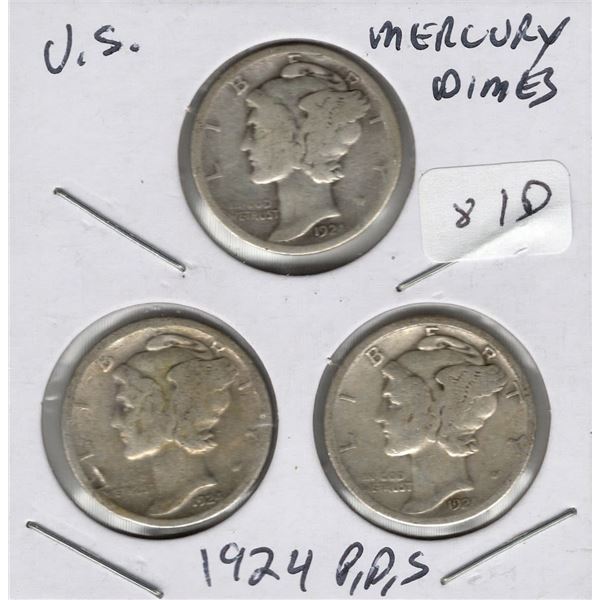 1924 P, D, S Mercury Dime Set