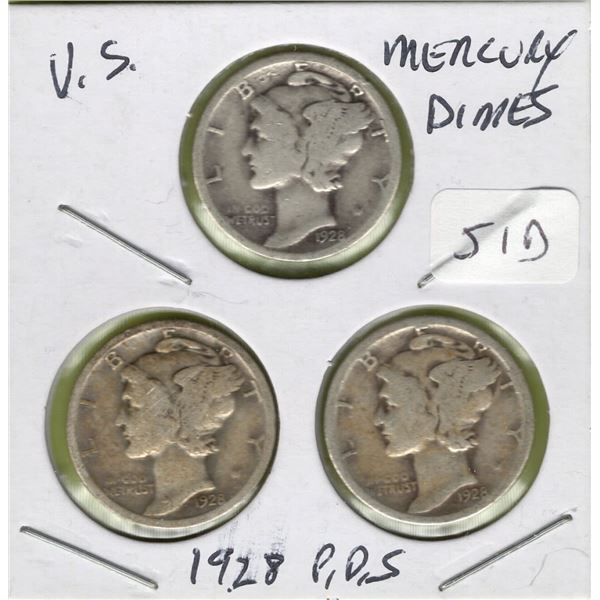 1928 P, D, S Mercury Dime