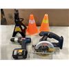 Image 2 : ASSORTED TOOLS, CONES, AND JACK STANDS