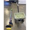 Image 1 : BROOMS, MOP AND SEED SPREADER