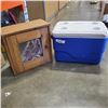 Image 1 : BLUE COOLER AND CUSTOM WOODEN SHELF