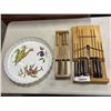 Image 1 : ROYAL WORCESTER DISH AND 2 WOOD HANDLE KNIFE SETS