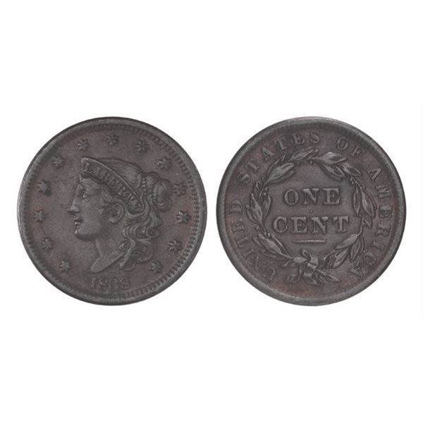 Large Cent Quintet, Civil War Store Card & 2 Cent Piece, ca. 1838-64.,