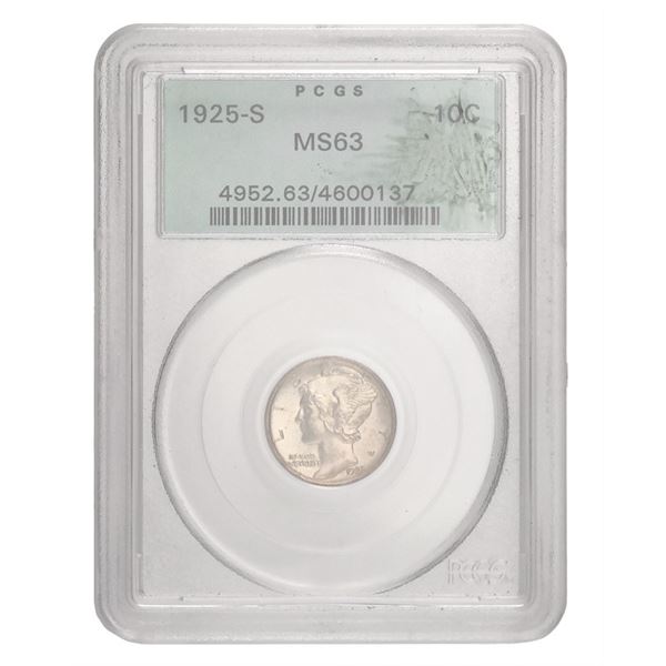 1925-S Mercury Dime, PCGS Graded MS 63,