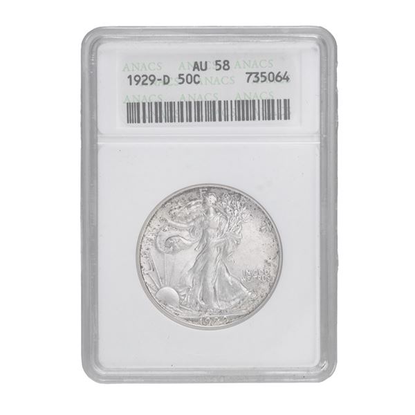 1929-D Walking Liberty Half Dollar, ANACS AU 58,