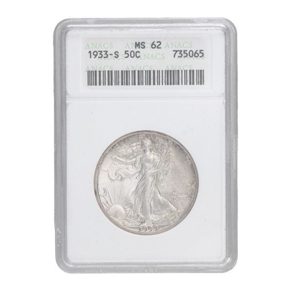 1933-S Walking Liberty Half Dollar, ANACS MS 62,