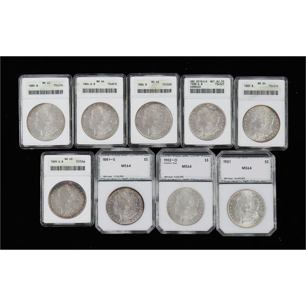 1880//1921 Morgan Dollars, Graded Group Of 9,