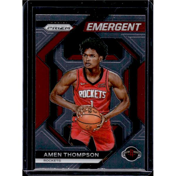 Amen Thompson: 2 ROOKIE CARDS - 2023-2024 Panini Prizm Amen Thompson Silver Prizm Emergent Insert AN