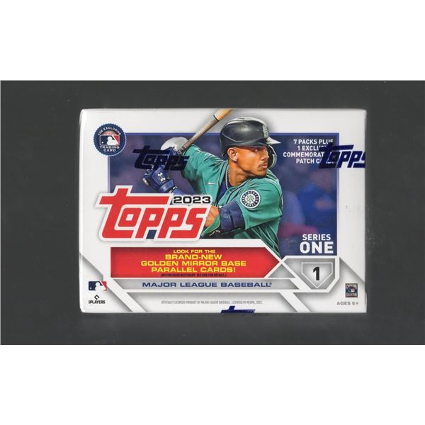 2023 Topps Series One Baseball Blaster Box. Look for Golden Mirror Parallel Cards. 7 packs plus 1 Co