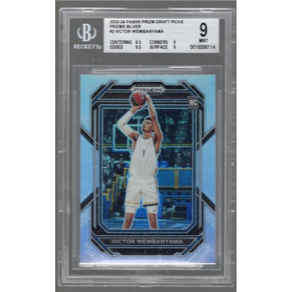 Victor Wembanyama Silver Prizm Rookie Card 2023 Panini Prizm Draft Picks #2 Graded BGS 9