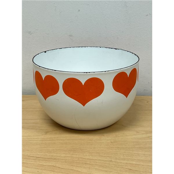 Mid Century Kaj Franck Hearts Metal Enamel Bowl - shows use/wear - see photos 6.5"W 4"T