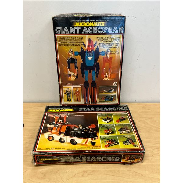 Vintage Mego Corp Micronauts Giant Acroyear & Star Searcher boxes & accessories as pictured
