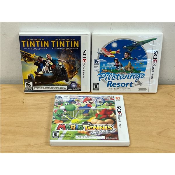 3 Nintendo 3DS Games - Mario Tennis Open / Pilotwings Resort / Tintin - see all photos