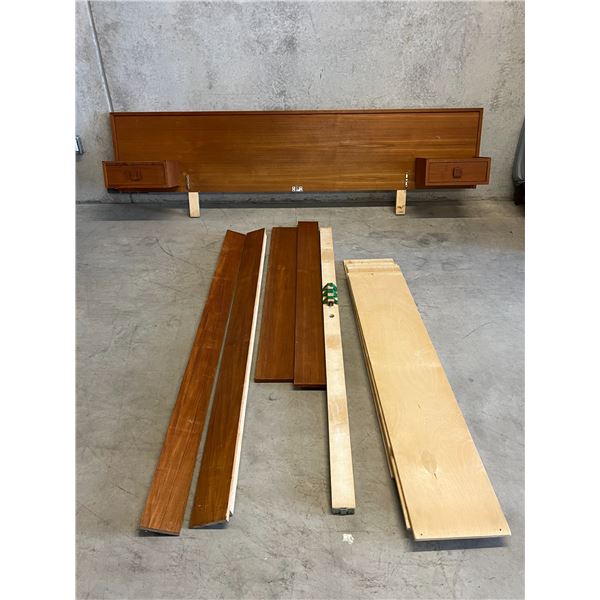 Vintage Teak Queen Size Headboard w/nightstands & Platform - shows use - see all photos