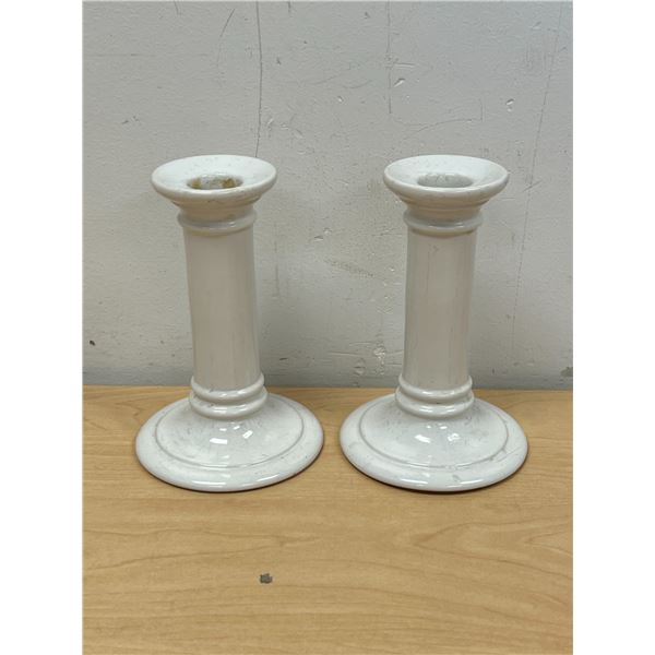 Pair White Porcelain Candle Stick Holders (possibly Royal Doulton) 5.5"