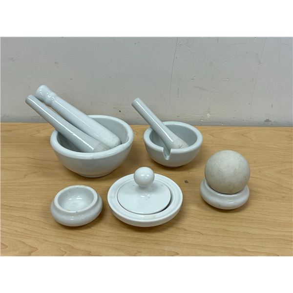 Ceramic Porcelain Mortar & Pestle Lot as pictured - largest mortar 5"W